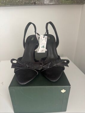 Zara Black Bow Slingback Heels with Sparkle